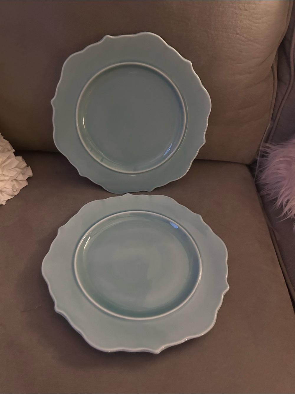 2 Threshold Wellsbridge Aqua 10.75” Dinner Plate, Scalloped, Stoneware